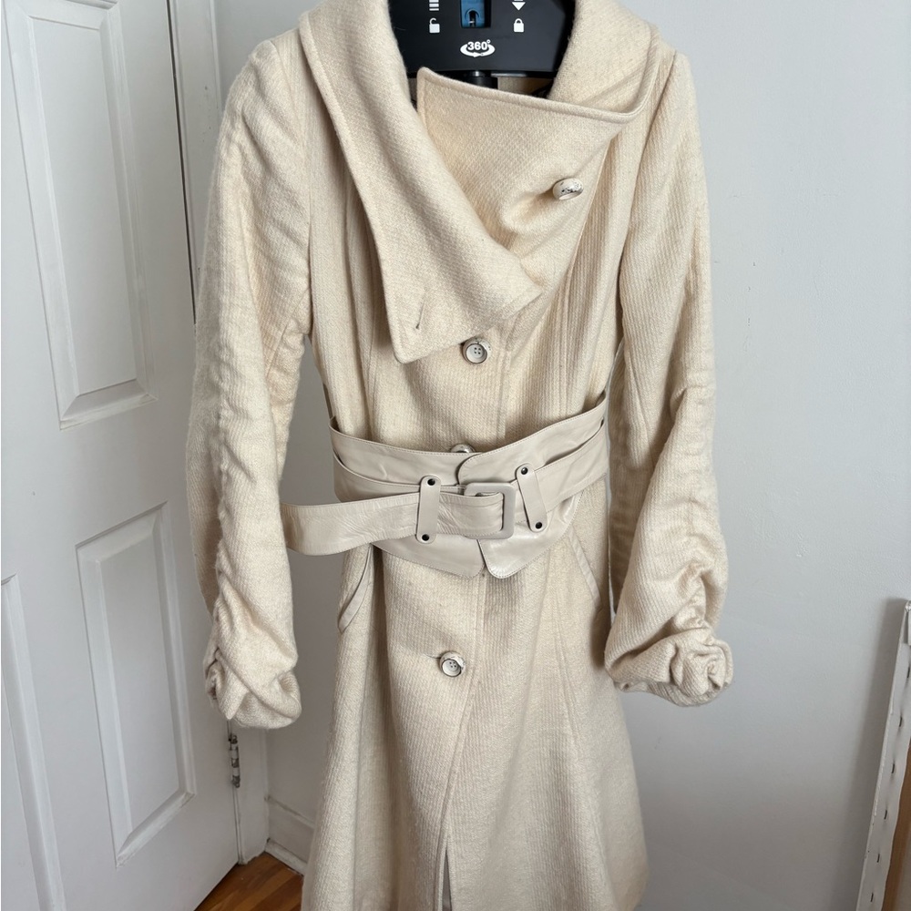 Cream Belted Coat ( golden highlights)